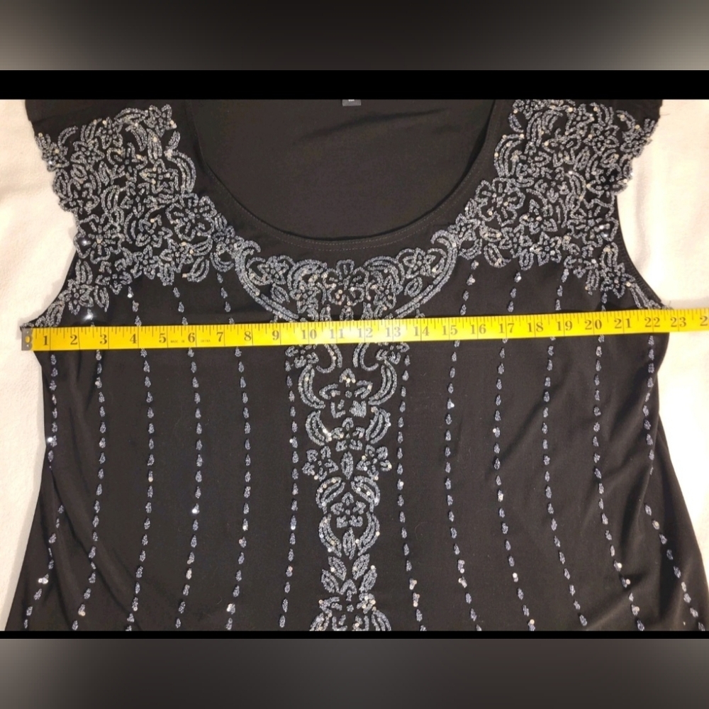 Dressbarn Sequin Sparkle Evening Sleeveless Pullover Blouse Size 20 Knit Stretch - Picture 4 of 10